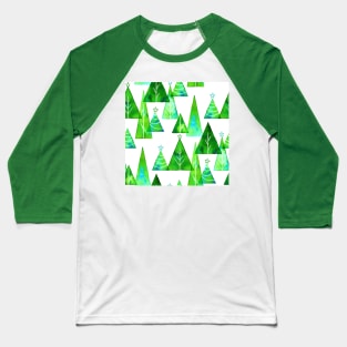 Green Watercolor Christmas Trees Baseball T-Shirt